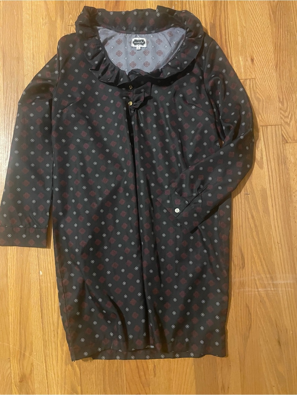 Mud Pie Black Dress with Red and White Diamond Print